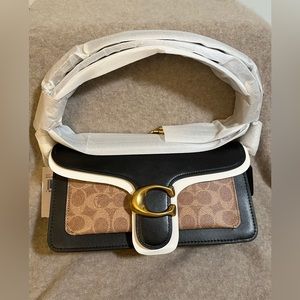 Coach Tabby Signature Coated Canvas & Leather Shoulder Bag 26 in Tan / Black